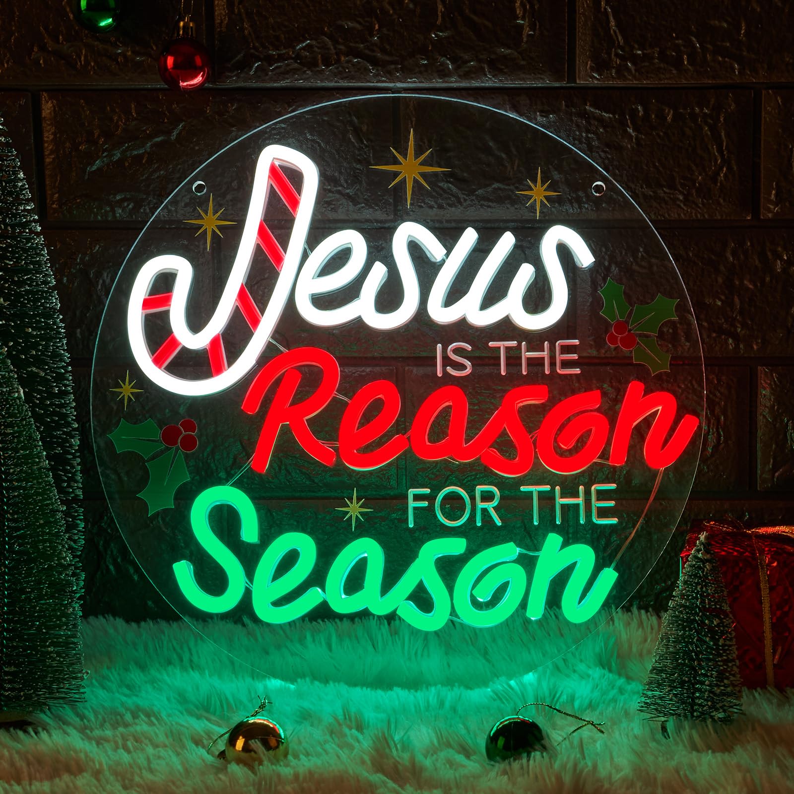 Letrero de neón con texto en inglés "Jesus Is the Reason for the Season" - Letrero de neón cristiano de Navidad, decoración de pared, Jesús es la razón, letrero LED acrílico para pared
