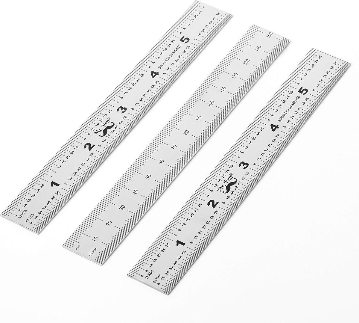 Regla de maquinista, paquete de 3, 6 pulgadas, métrica e imperial de acero inoxidable | Herramienta de medición de precisión, graduación 1/64, 1/32 para ingeniería, carpintería, dibujo, oficina, escuela