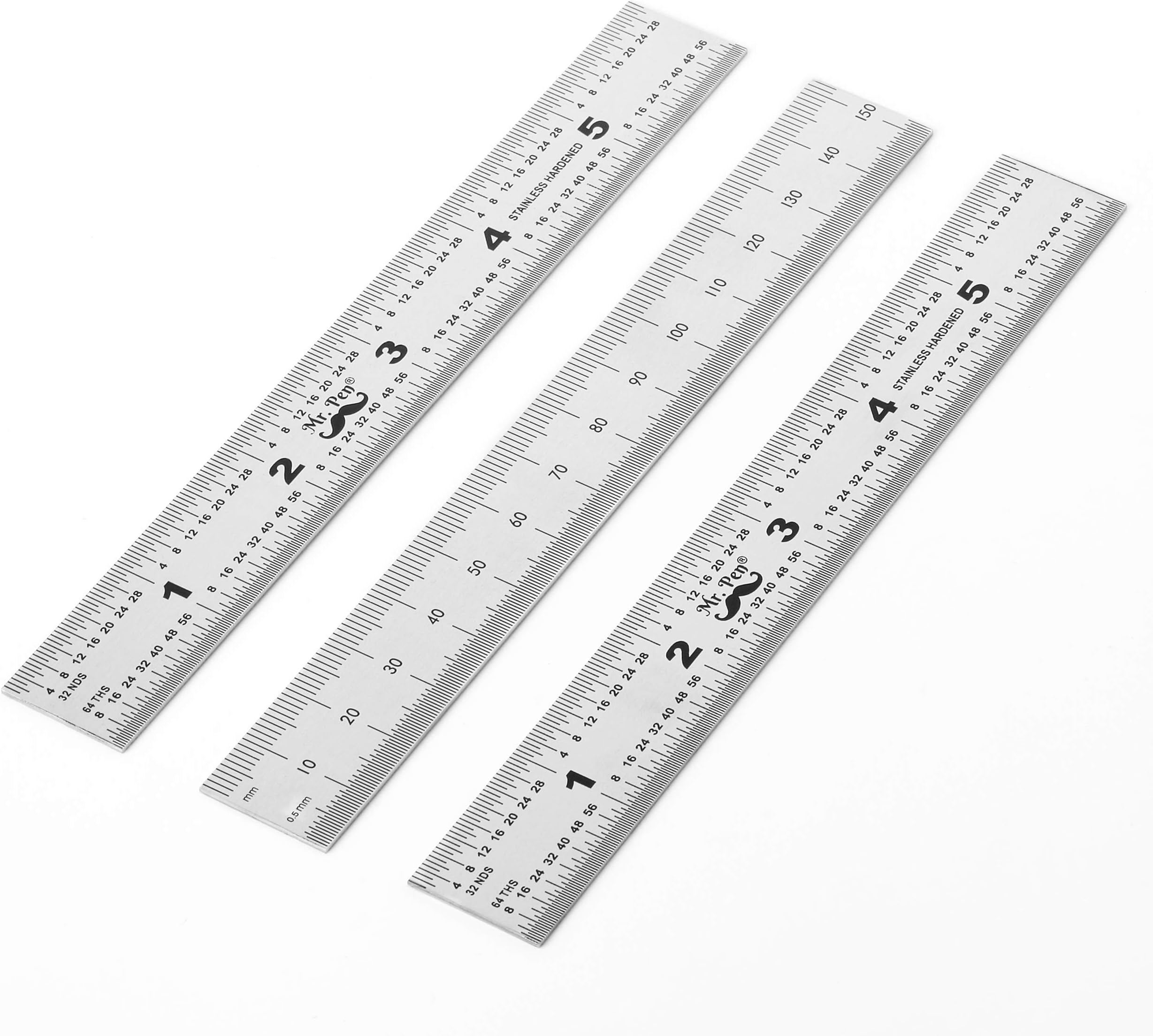 Mr. Pen- Machinist Ruler, 3 Pack, 6 Inch, Stainless Steel Metric & Imperial, Precision Measuring Tool, 1/64, 1/32 Graduation for Engineering, Carpentry, Drafting, Office, School