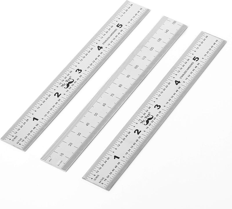 Regla de maquinista, paquete de 3, 6 pulgadas, métrica e imperial de acero inoxidable | Herramienta de medición de precisión, graduación 1/64, 1/32 para ingeniería, carpintería, dibujo, oficina, escuela