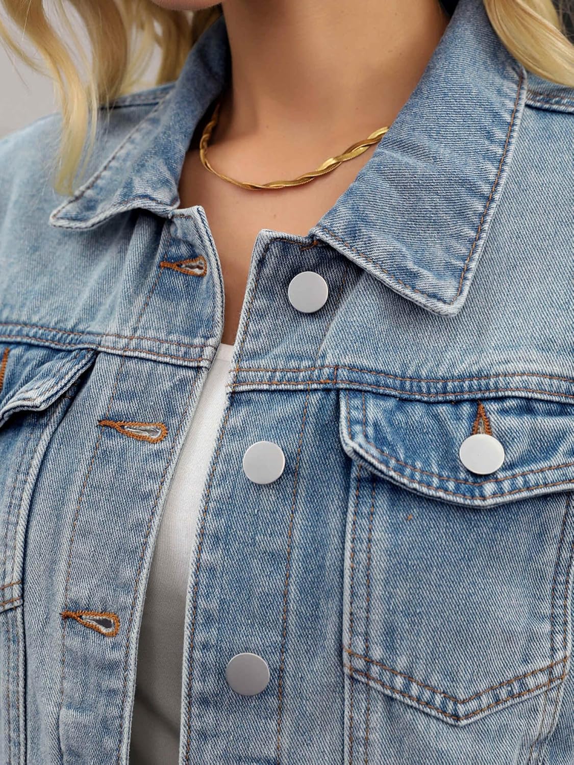 Women Cropped Jean Jacket 3/4 Sleeve Button Down Spring Casual Washed Denim Jacket - Image 5