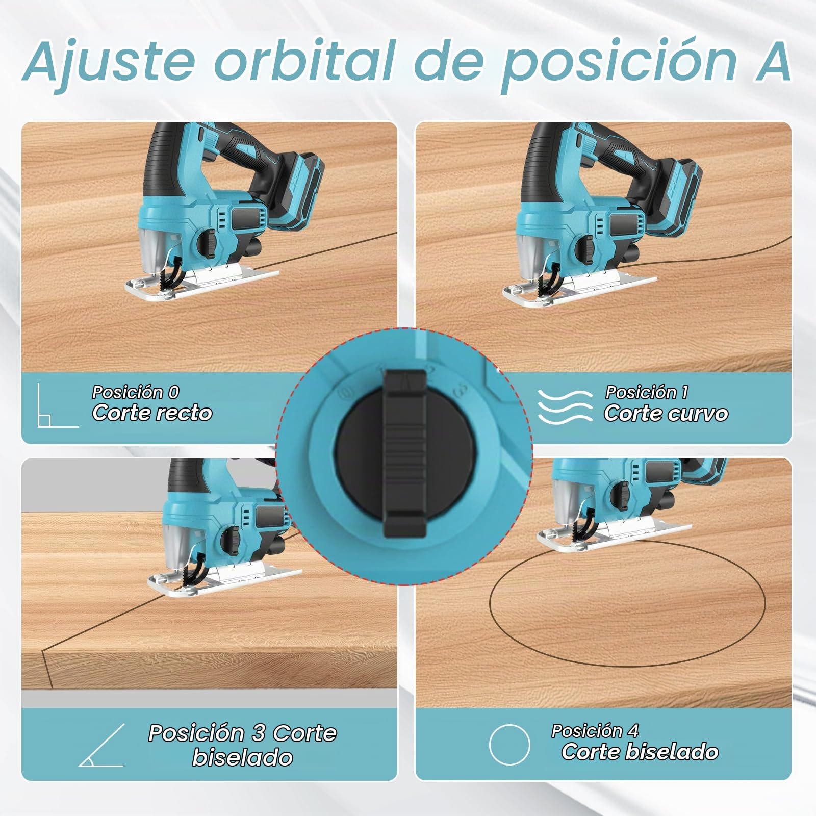 Sierra de calar inalámbrica, sierra de calar eléctrica con 2 baterías de 2,0 Ah, carrera de 24 mm, cortes a inglete ±45° y LED, sierra de calar eléctrica para madera, metal, plástico, compatible con b