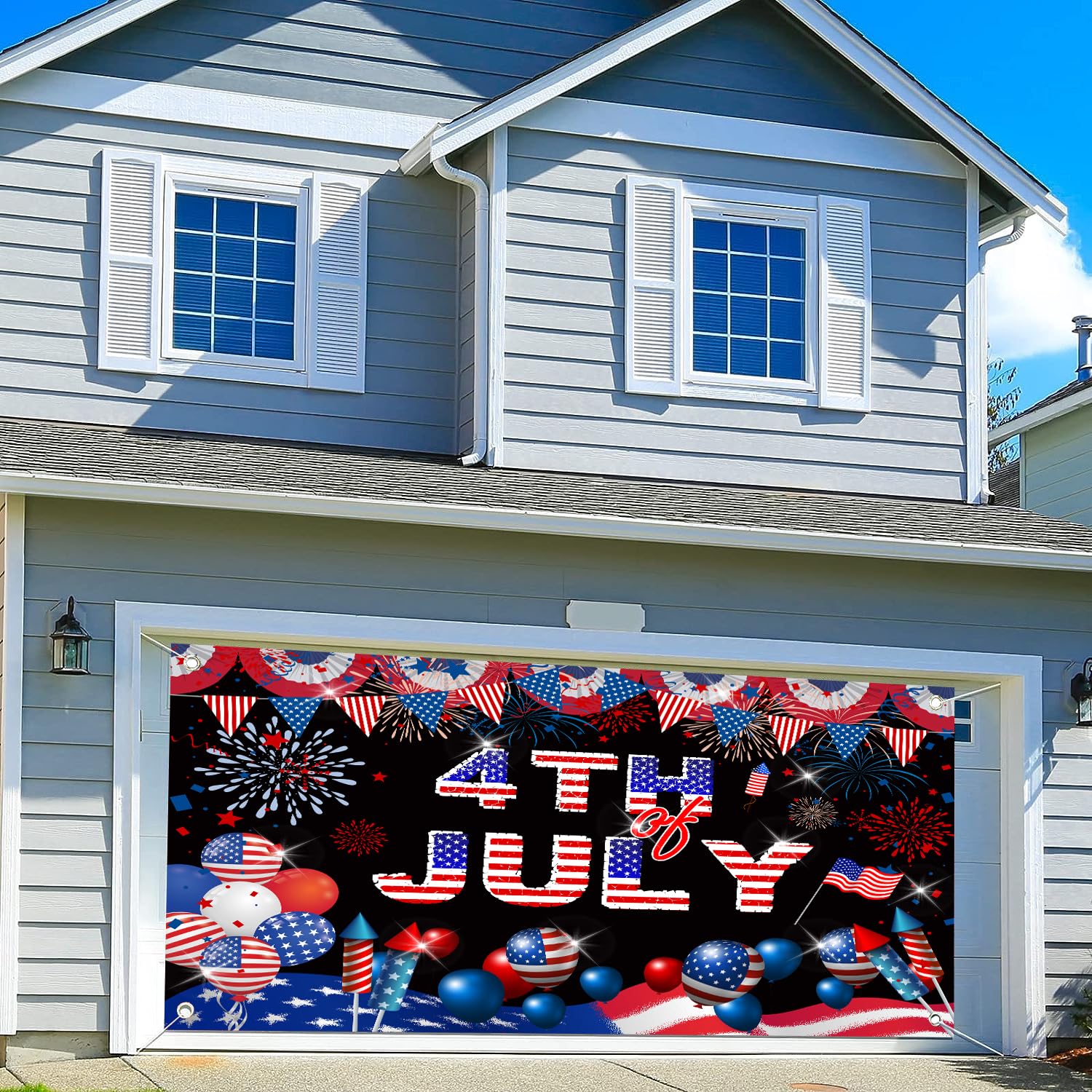 8X7Ft 4th of July Patriotic Garage Door Cover Banner Decoration American Flag Independence Memorial Day Backdrop Garage Outdoor Wall Cover Decorations