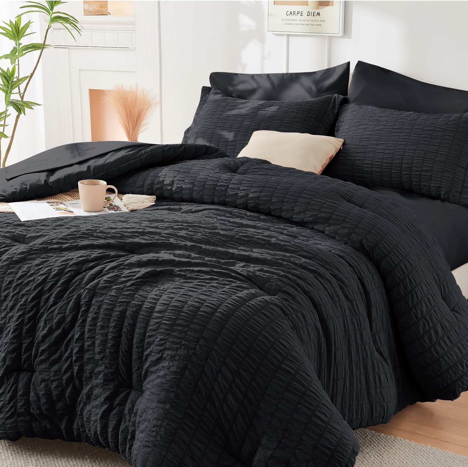 Amazon.com: LANE LINEN Queen Comforter Set, 7 Piece Queen Bed Set, Soft ...