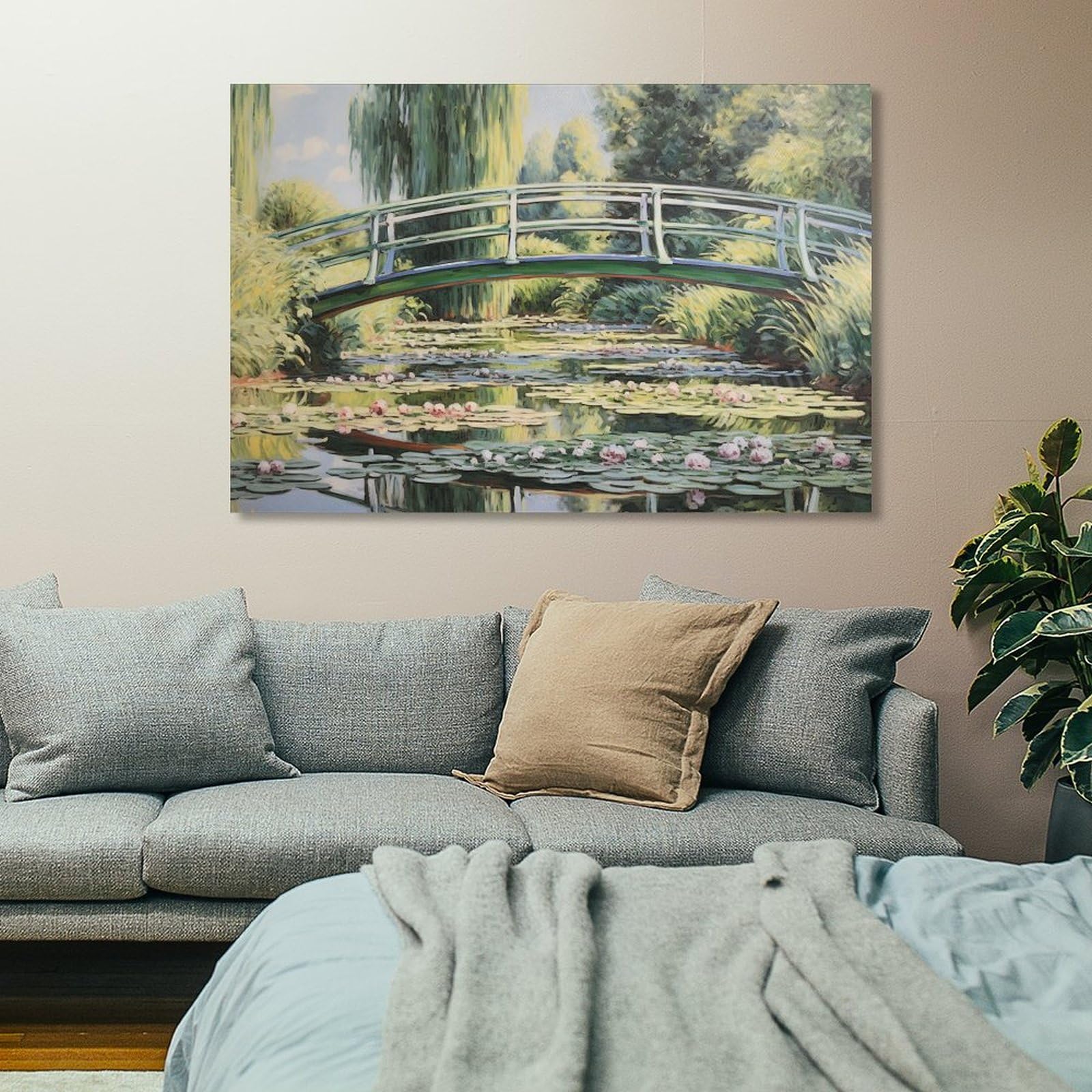 MISLISE Stampa artistica da parete su tela rustica con motivo ninfee moderne, con laghetto, fiori, paesaggio, pittura, arte con cornice, per casa, camera da letto, soggiorno, ufficio, decorazione da