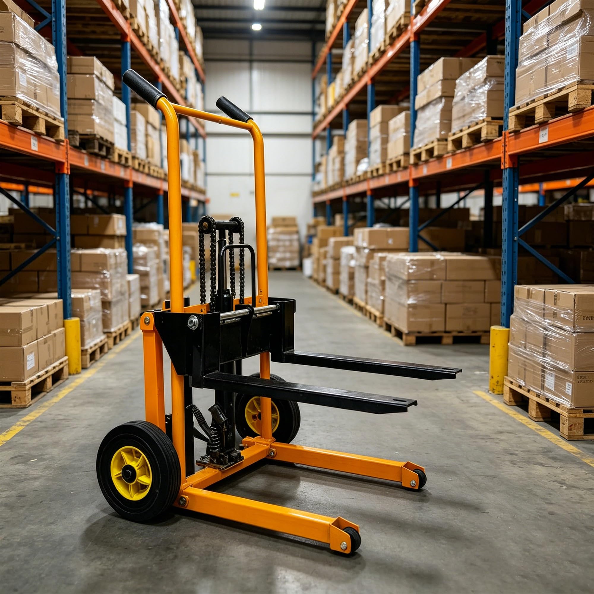 Empileur de treuil de levage pliable, transpalette manuel, capacité de charge de 200 kg, hauteur de levage de 900 mm, rouleaux en nylon pour entrepôt et atelier