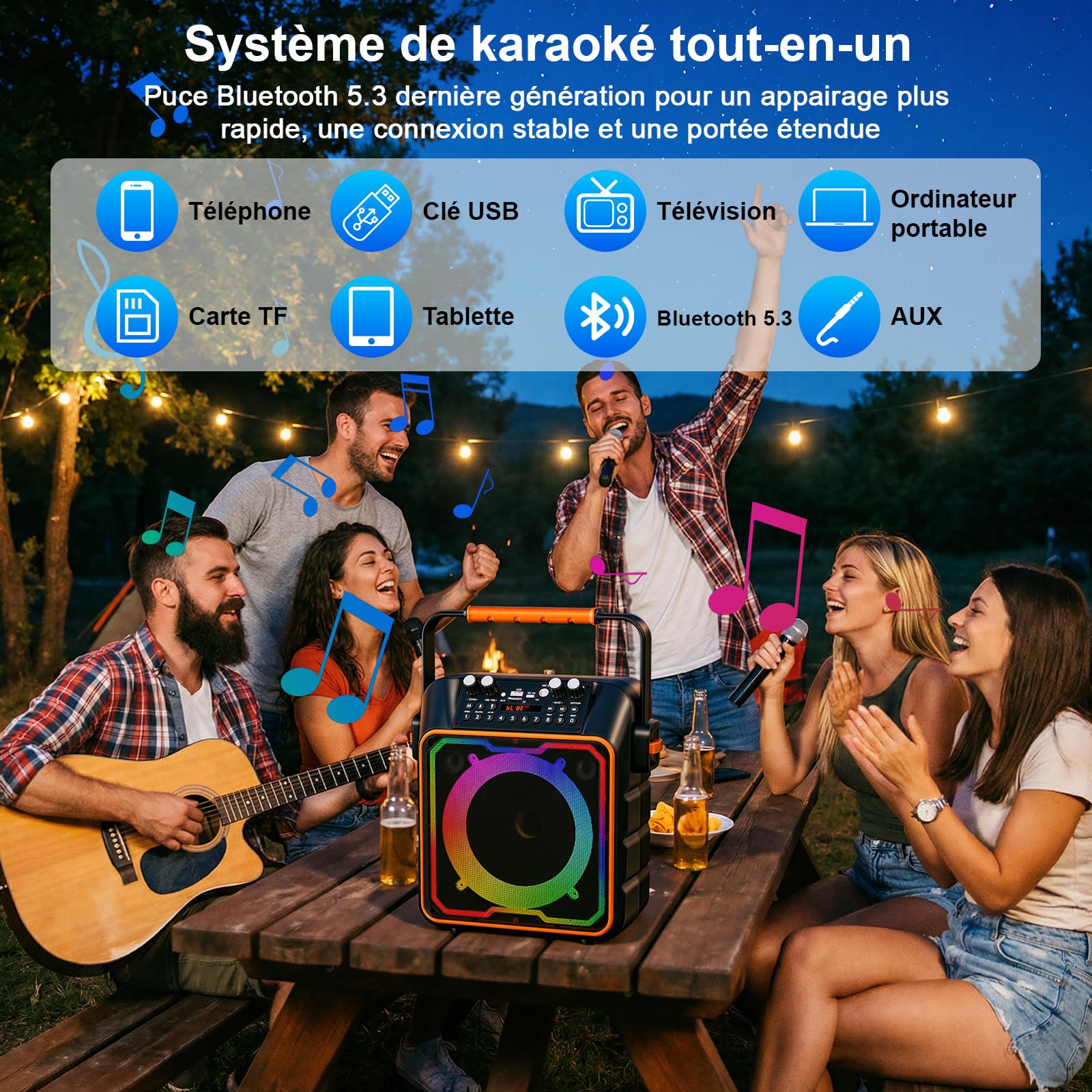 Eenceinte Karaoke avec 2 Micro sans Fil pour Adulte et Enfant Machine de Karaoké Bluetooth Portable Système Karaoké Support TWS/AUX/FM/USB/TF Carte