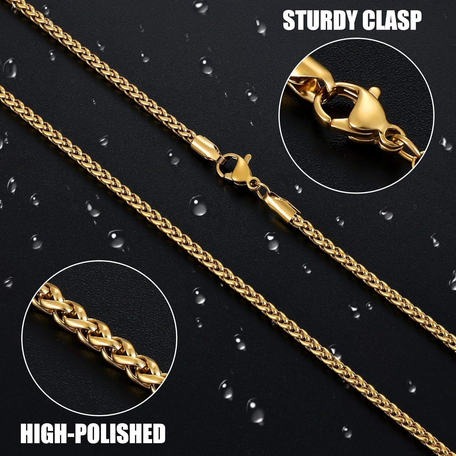 Fiusem Black Wheat Chains for Men and Women, 2/2.5/3/4/5mm Stainless Steel Necklace Chain, Mens Necklace Jewelry Gift 16-28 Inch - Image 6