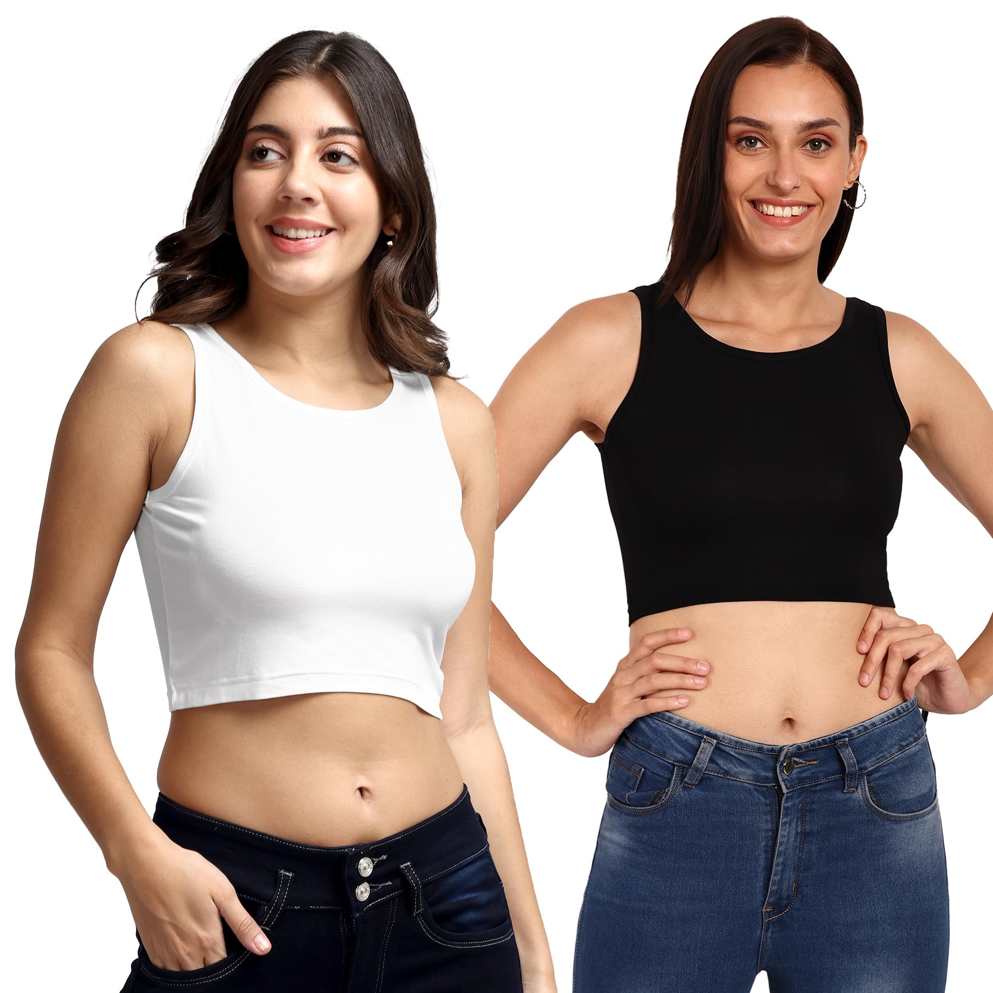 ESPRESSOWomen's Daily Essential Yoga Gym Workout Crop Camisole - (Regular and Plus Size) - Pack of 2