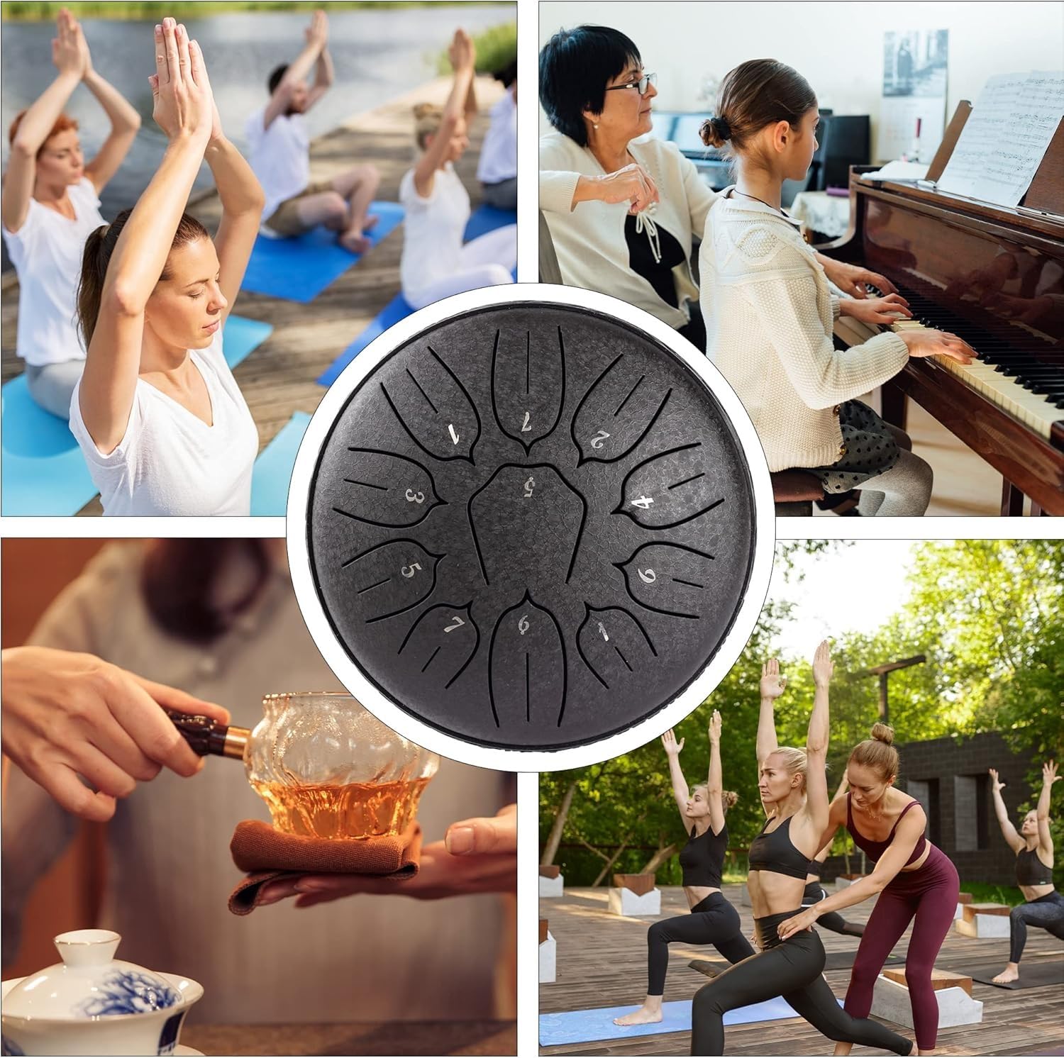 Zungentrommel, 6 Zoll 11 Noten D-Dur Steel Tongue Drum mit Musikbuch, Trommelschlägeln, Steel Pan Töne Schlaginstrument Schlagzeug Anfänger für Meditation Yoga (Golden, 6 Zoll, 11 Töne)