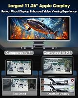 Vtopek 11,26" Vezeték Nélküli Apple CarPlay Android Autó Kijelző 2.5K Menetrögzítővel, Tolatókamerával, Bluetooth 5.0, Tükrözés Funkcióval,  2