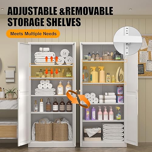 Miniatura 4 de Armario de almacenamiento de metal de 71 pulgadas de alto, armarios de almacenamiento de despensa de cocina con puertas y 4 estantes, armario de