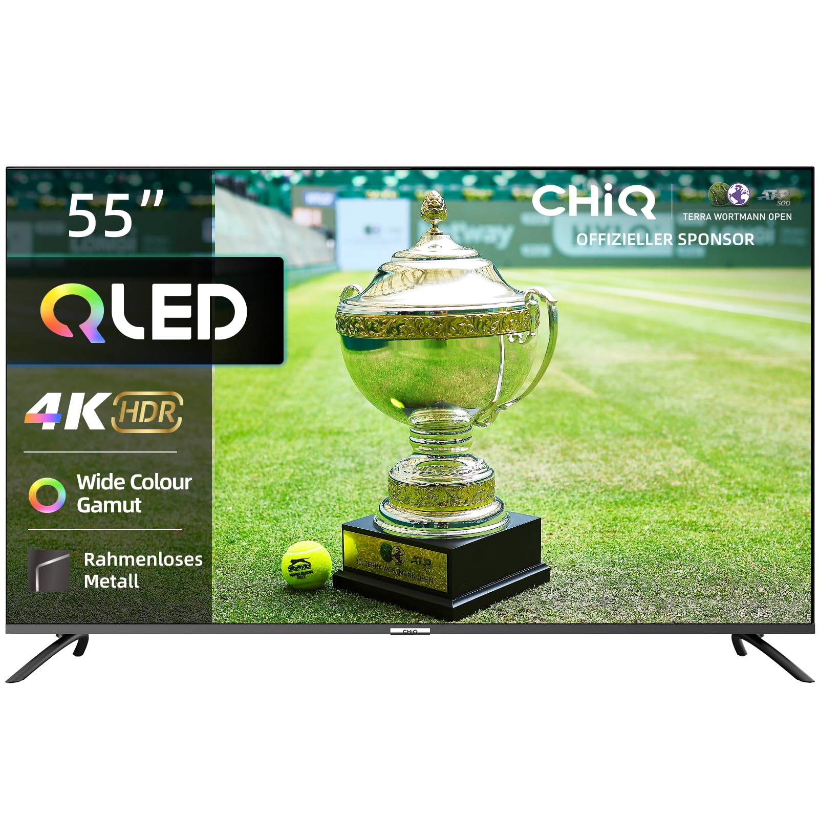 CHiQ U55QM8E 55 Zoll QLED TV, UHD 4K Smart TV, Google TV, WiFi, Bluetooth 5.0, DBX TV, Dolby Audio, Google Assistant, Chromecast, Triple Tuner, Netflix