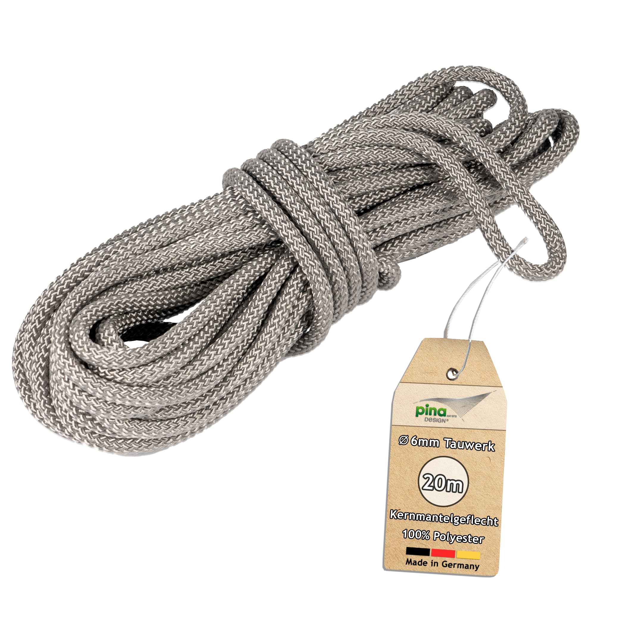 Pina DESIGN seit 1979-20m Tauwerk, Ø 6mm Seil für Sonnensegel aus Polyester Silber-grau