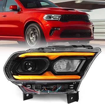 FIONE Full LED Headlight Assembly Compatible with Dodge Durango 2021 2022 w/AFS Headlamp Black Right Passenger Side RH 68433784AC