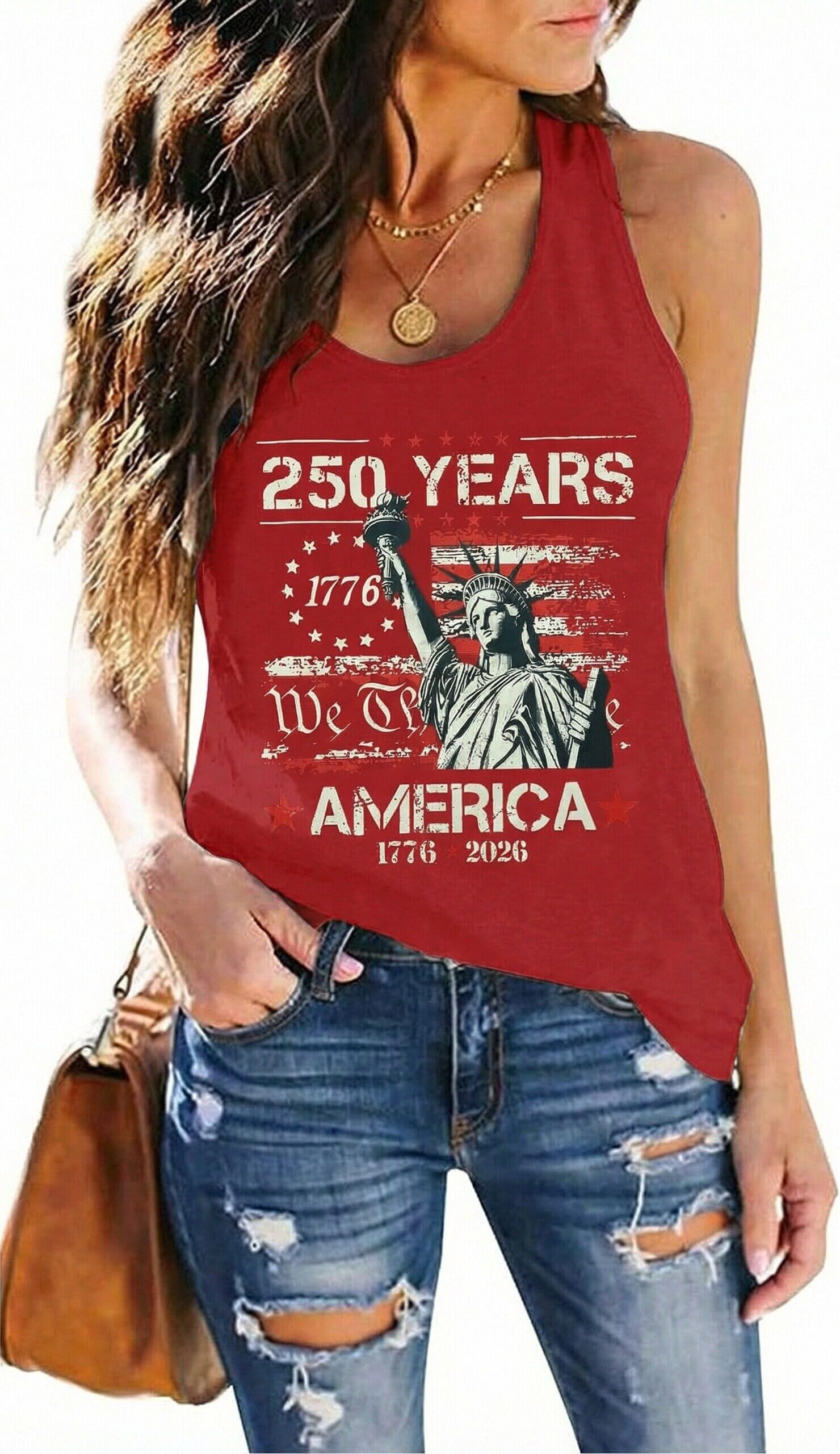 250 Anniversary USA Tank Top - 250th American Flag Shirts Statue of Liberty Sleeveless Tees 4. Juli Outfits