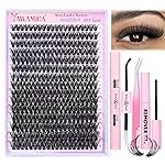 Yawamica DIY Lash Extension Kit 300pcs Individual Clusters Eyelash Extensions 10-20mm 50D Lash Clusters Kit With Lash Bond and Seal, Remover and Lash Applicator DIY Lash Kit for At-Home Use