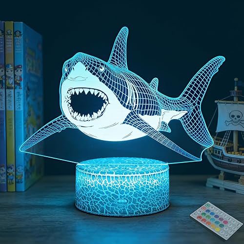 Shark 3D Light Illusion, 16 Colors LED Dimmable Night Light