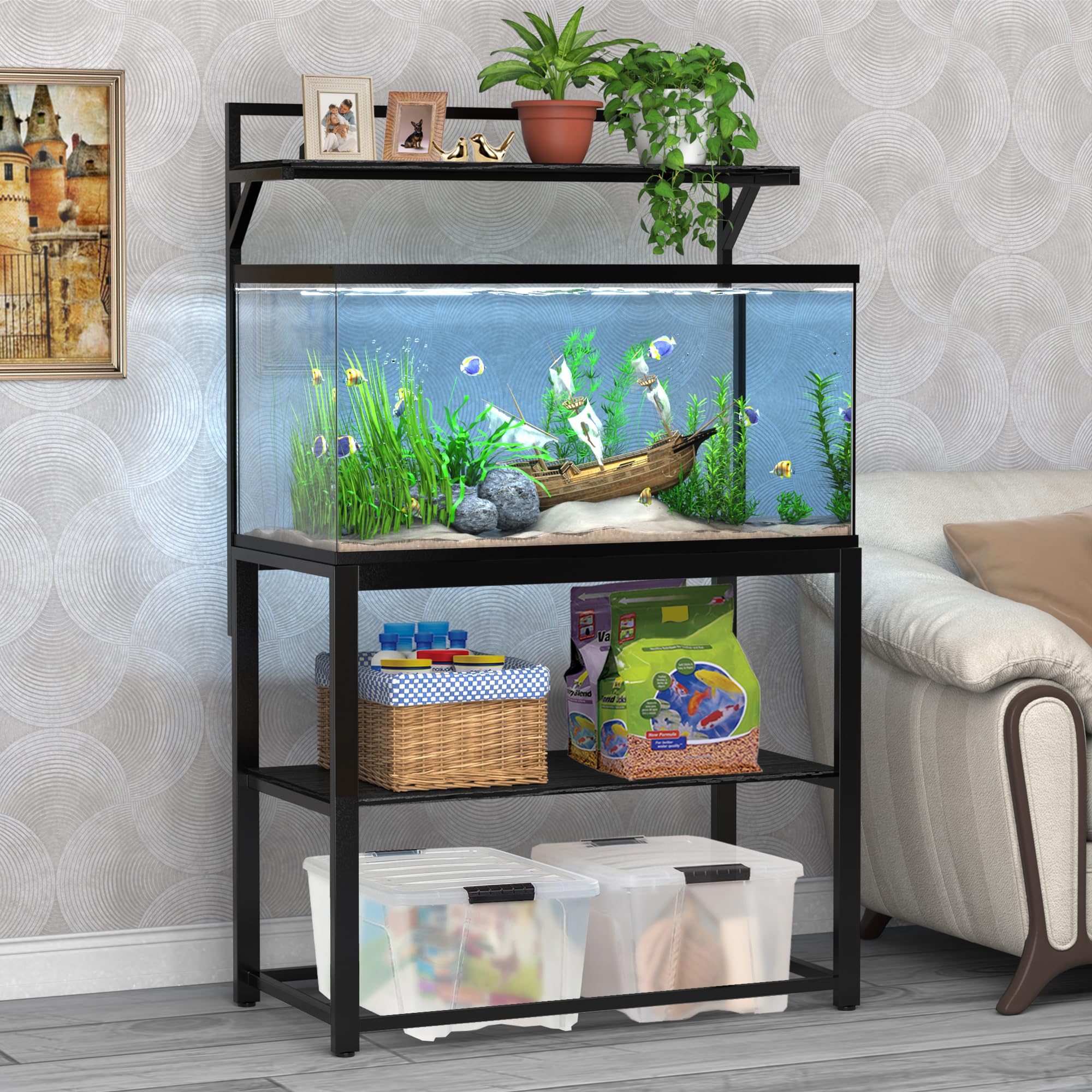 GDLF 40-50 Gallon Fish Tank Stand with Plant Shelf Metal Aquarium Stand with Storage Shelf 36.6" x 18.5" Tabletop Fits Turtle, Reptile or Bearded Dragon Tank