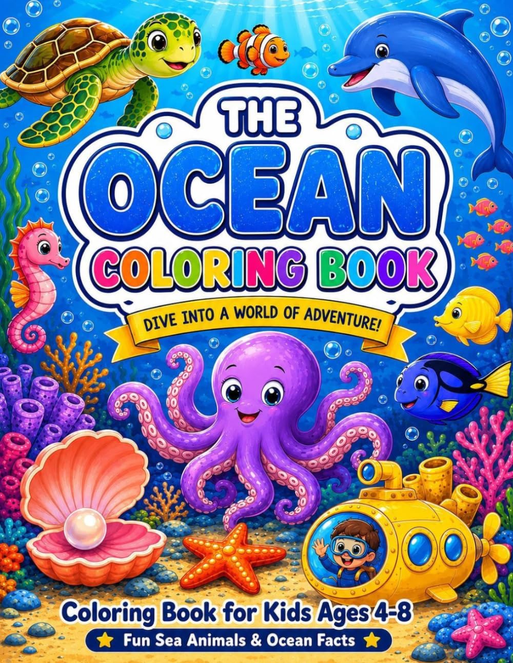 Ocean Adventure Coloring Book For Kids Ages 4–8: Fun Sea Animals, Underwater Creatures & Educational Ocean Facts