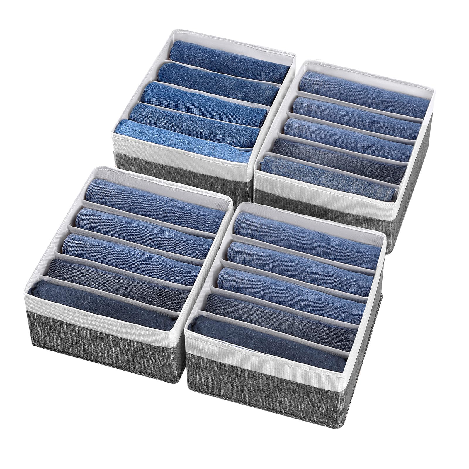 Organizador de cajones de jeans para ropa, caja de almacenamiento de 5 compartimentos, organizador de ropa lavable para jeans, pantalones, leggings, camisetas (gris y blanco)
