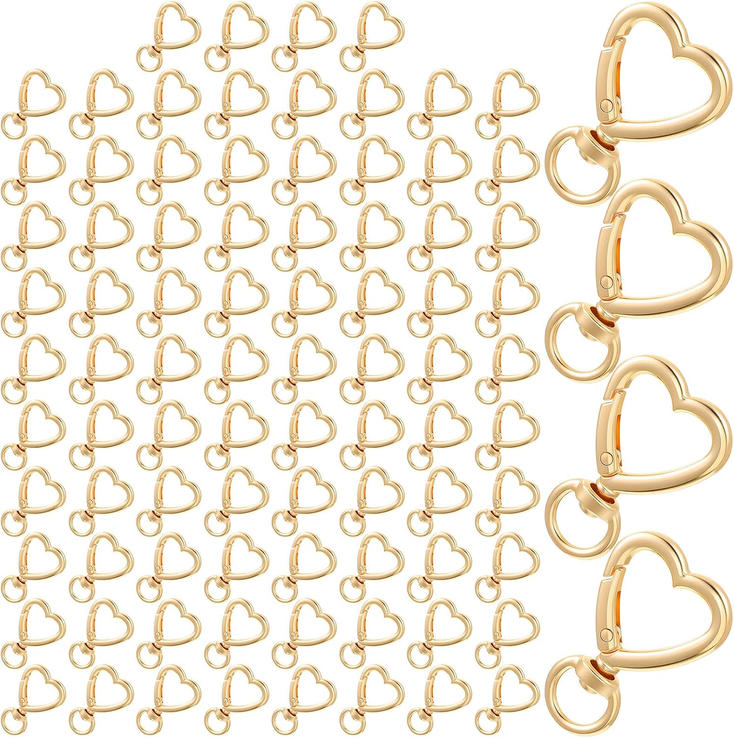 80 Pcs Gold Heart Keychain Clip, Swivel Lobster Claw Clasps with D-Rings, Zinc Alloy Heart Carabiner for DIY Crafts, Jewelry Making, Lanyards, and Pet Collars
