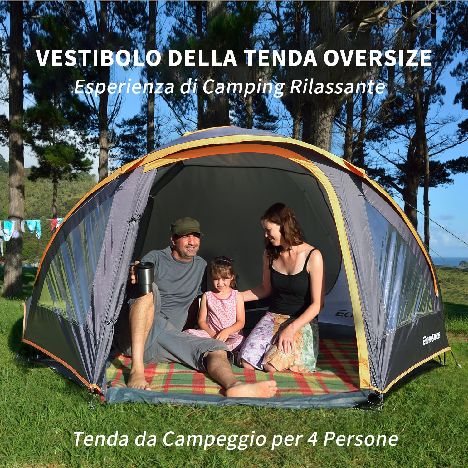 EchoSmile Tenda da Campeggio per 2/3/4 Posti, Impermeabile Ultraleggera Tenda, Facile da Installare, 3-4 Stagioni Tenda Campeggio per Escursioni All'aperto