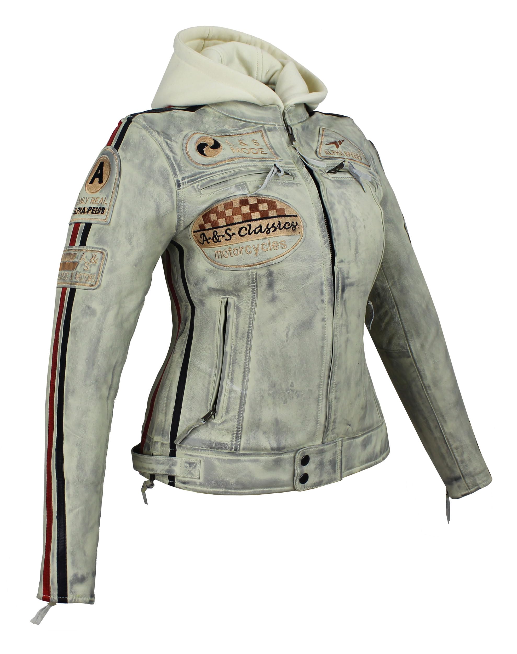 Damen Motorradjacke Lederjacke Damen Jacke mit Protektoren Lederjacke mit Kapuze Leather Jacket Biker Jacket Custom Jacke