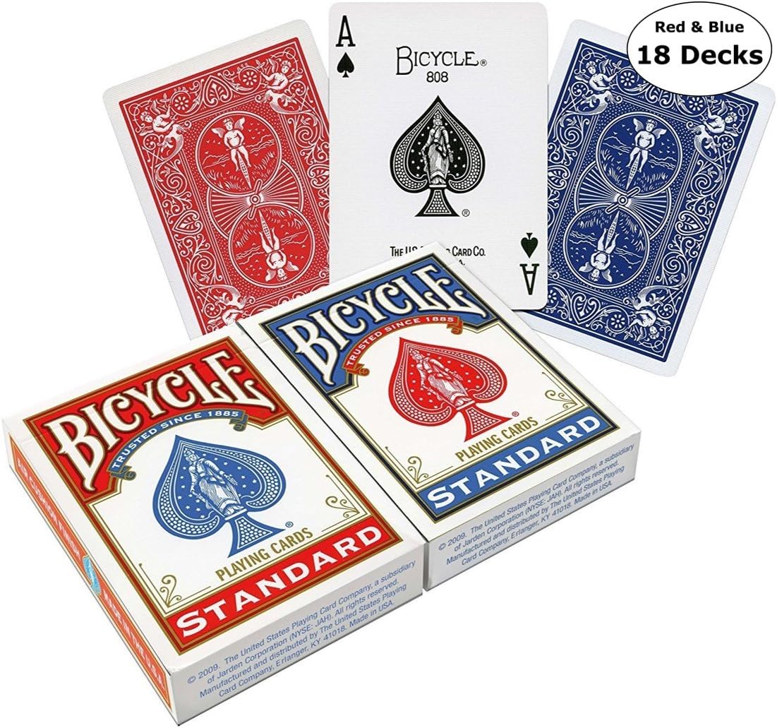Bicycle Standard Face, Playing Cards Deck, 18 Packs (Red & Blue Color)