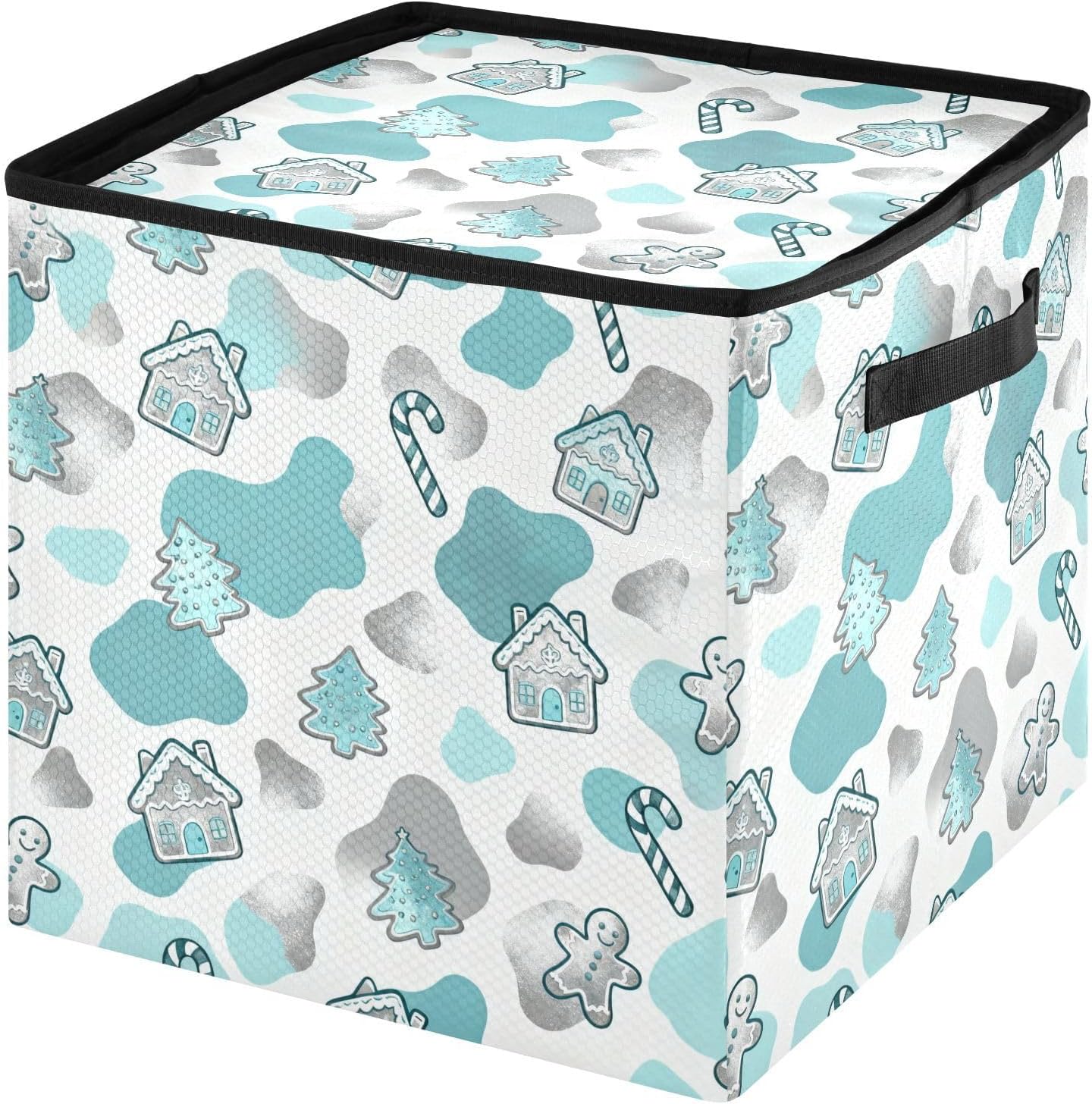 High Capacity Christmas ornament organizer Holds Up to 64, Adjustable Dividers stackable Holiday Storage Case with Lid,Christmas Cow Fur Print Turquoise and White