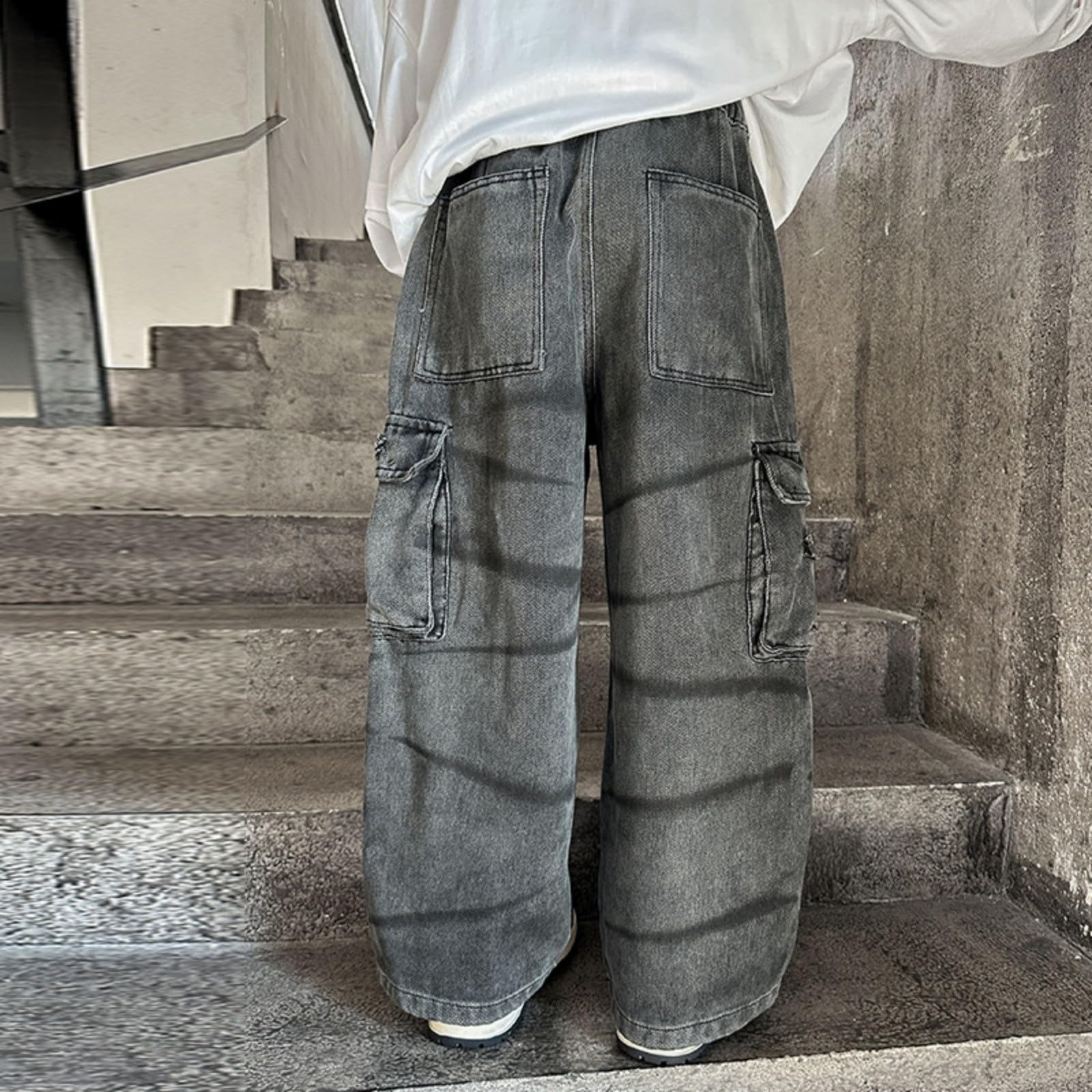 Pantalones Vaqueros de Niño, Pantalones Cargo con Cintura Elástica Corte Regular para Niños de 4 a 12 Años