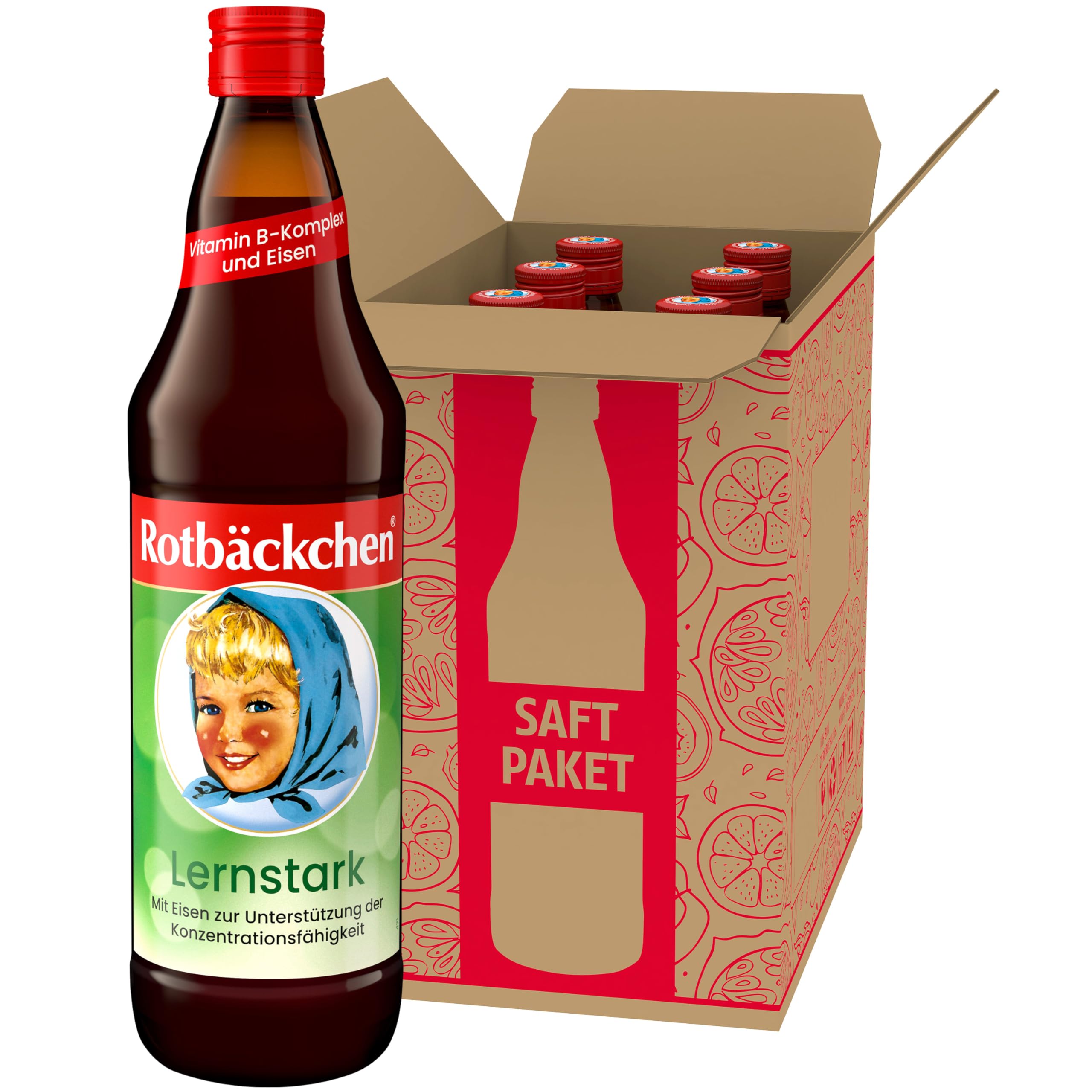 ROTBÄCKCHEN Lernstark 6er Pack (6 x 700 ml) - Mehrfruchtsaft mit Eisen und B-Vitaminen