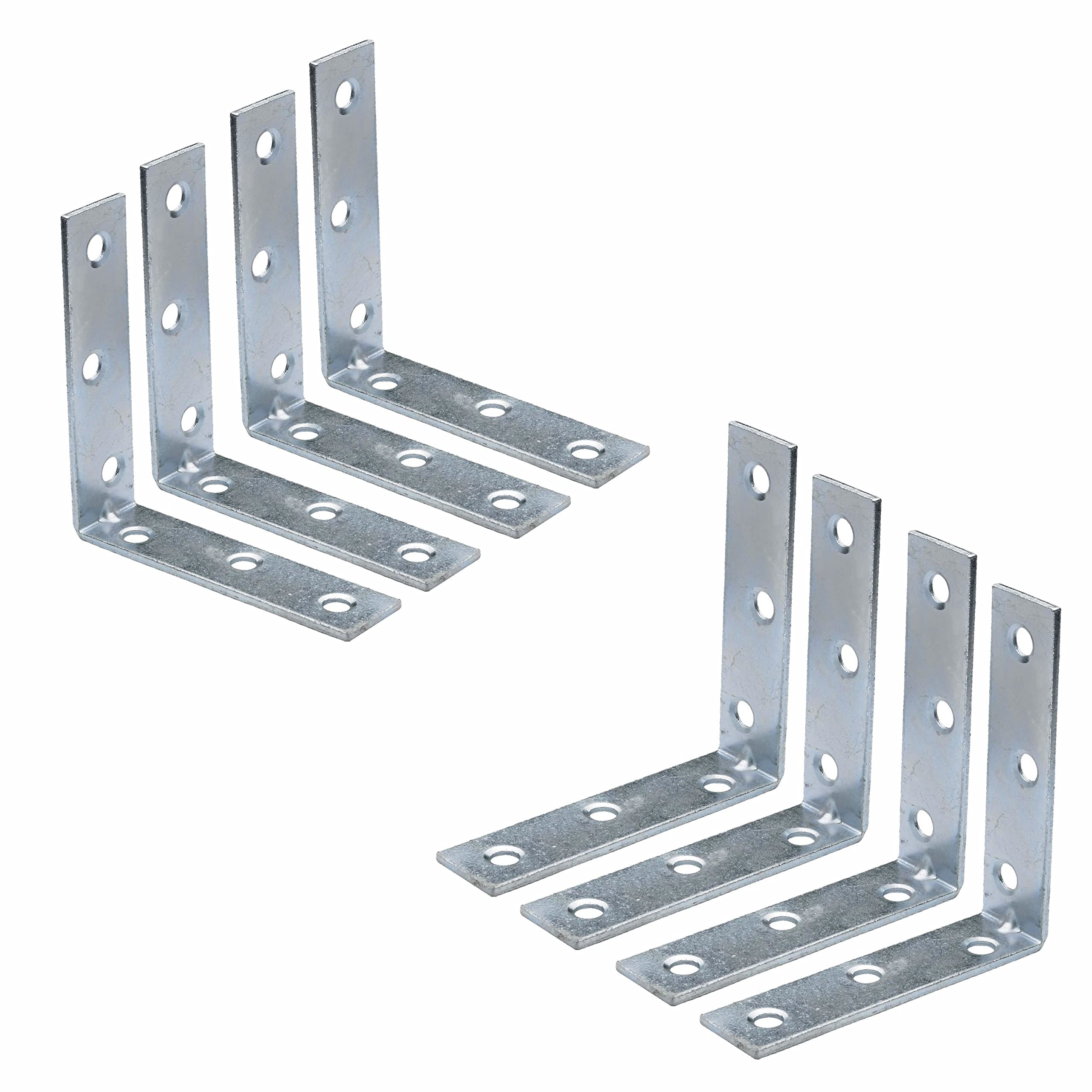 Sul Silver Bright Zinc Plated Corner Braces Brackets Plates, Joint Right Angle Bracket 90 Degree Corner Fastener For Wood Furniture Bedframe Cabinet Drawer Chair - 100Mm (4 Inch) (8Pk)