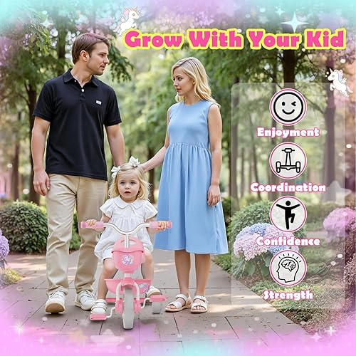 Miniatura 2 de Triciclo para niños pequeños de 1-3, 3-5 años, bicicleta de equilibrio de unicornio para bebés con ruedas de iluminación coloridas y canasta grande,