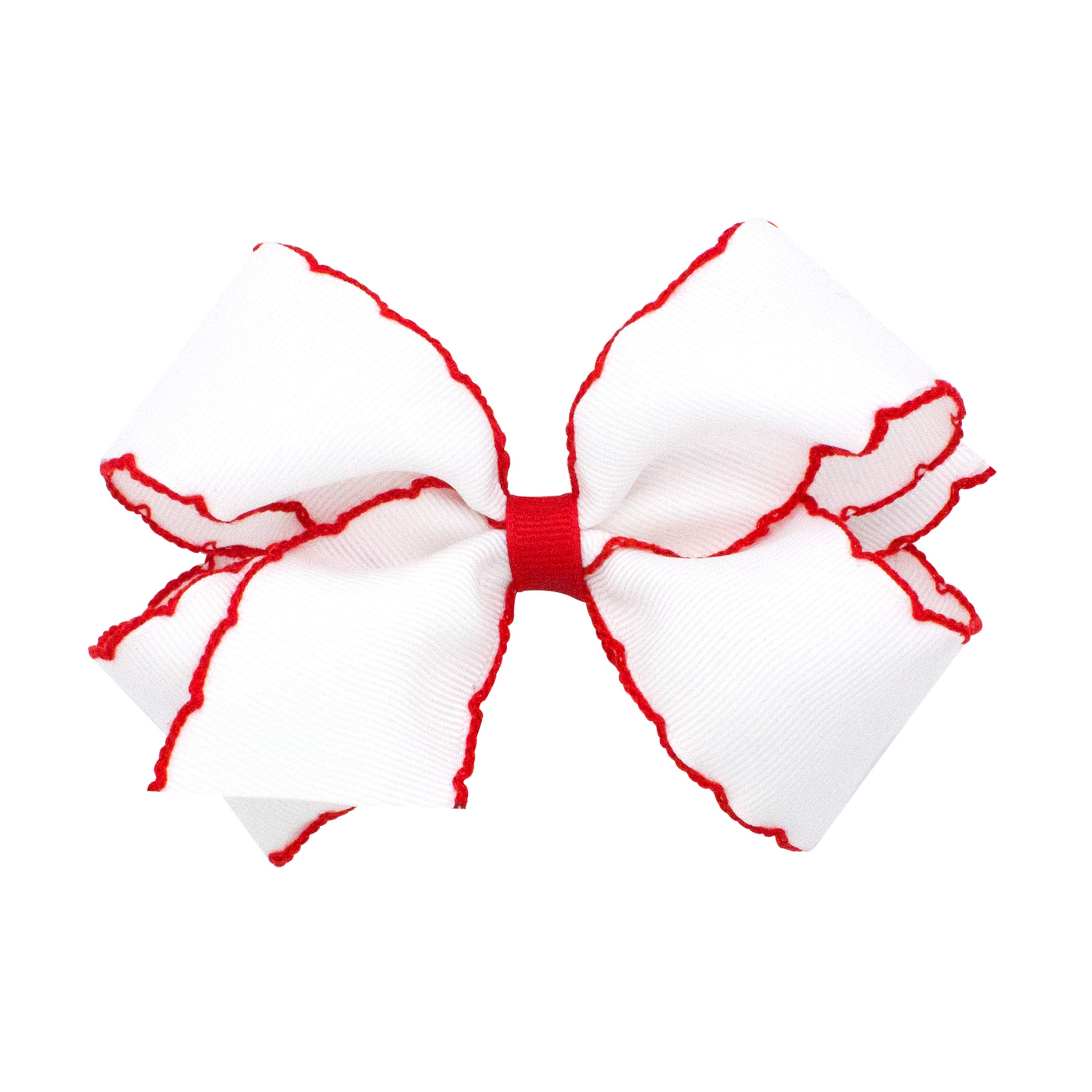 Wee Ones Baby Girls' Medium Classic Grosgrain Moonstitch Hair Bow on a WeeStay Clip - White w/Red Stitching,One Size