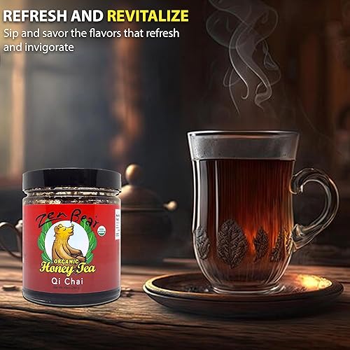 Miniatura 8 de Zen Bear Té orgánico de miel Qi Chai, rico sabor inspirado en la India infundido con té negro de primera calidad, canela, cardamomo, clavo de olor y
