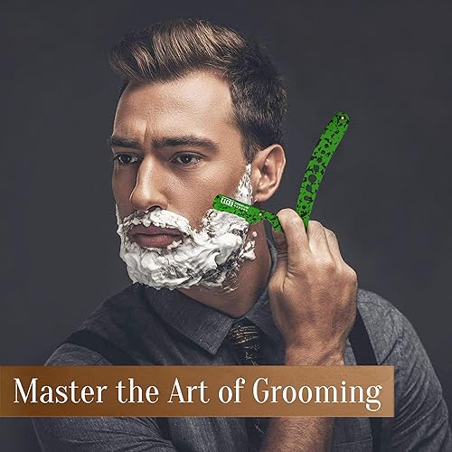 Miniatura 13 de Facón - Maquinilla de afeitar recta para hombre, kit profesional de afeitar de borde recto con 100 cuchillas, afeitadora barbero japonesa de acero