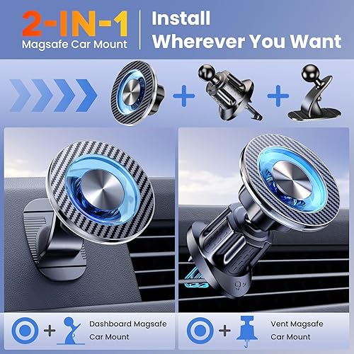 Miniatura 2 de Soporte magnético para teléfono MagSafe para automóvil 22X imanes y ganchos dobles mejorados 2025 para tu soporte de automóvil para salpicadero,