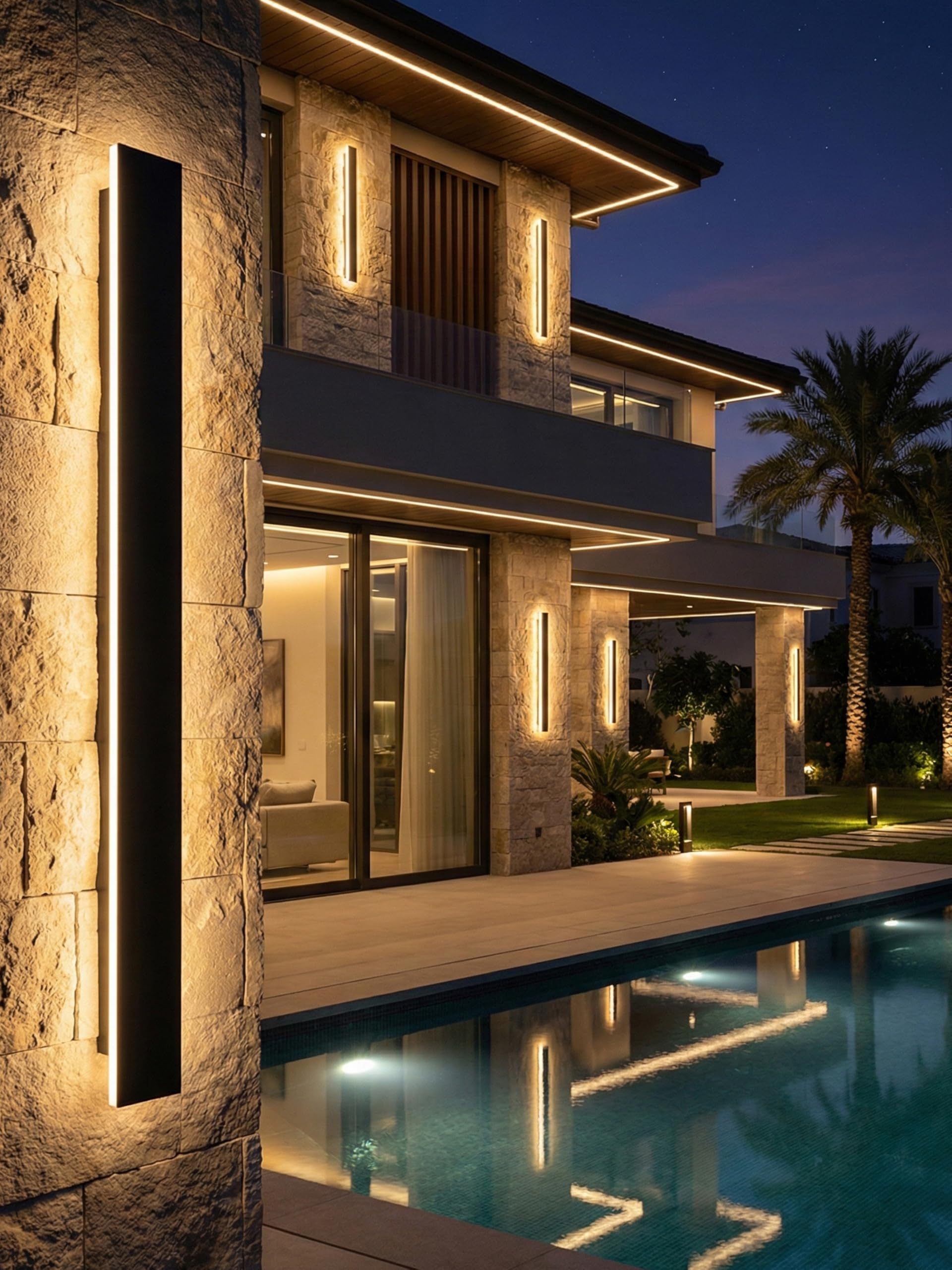 60CM Applique Luci da Parete Esterno LED Lungo Nero impermeabile Ip65 Moderne Lampada Parete Interno Luci per Portico Esterno Villa Wall Light 3000k Scala Corridoio Luce Wall Lamp