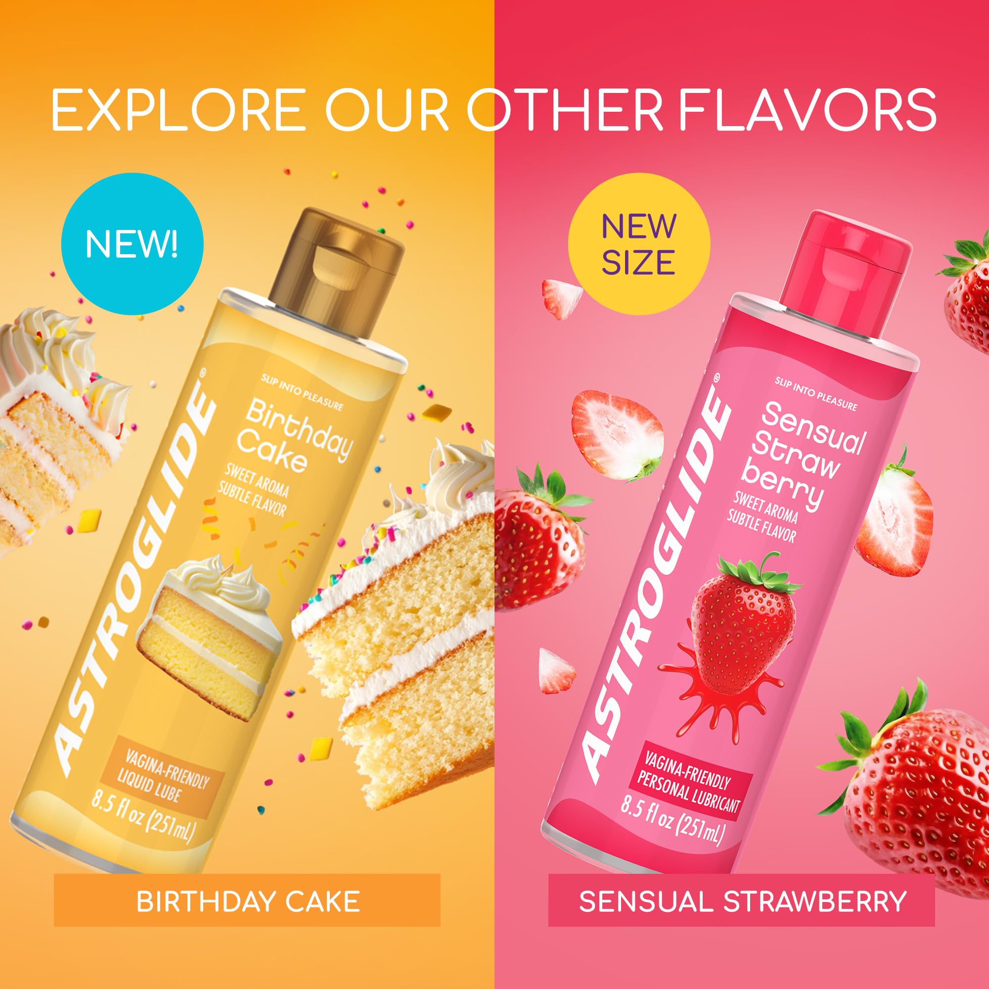 Astroglide Cake Flavored Personal Lubricant (8.5oz), Lube for Men, Women and Couples, Delicious Flavor, Hypoallergenic, Vaginal Safe, Condom Compatible