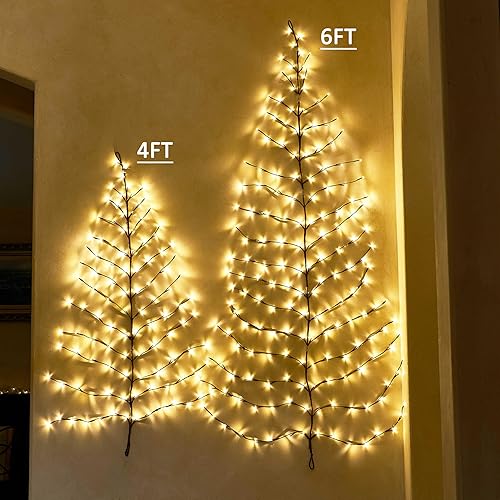 Miniatura 3 de Hairui Árbol de pared marrón iluminado de 4 pies, 108 luces LED blancas cálidas para el hogar, chimenea, decoración de Navidad, interior y exterior