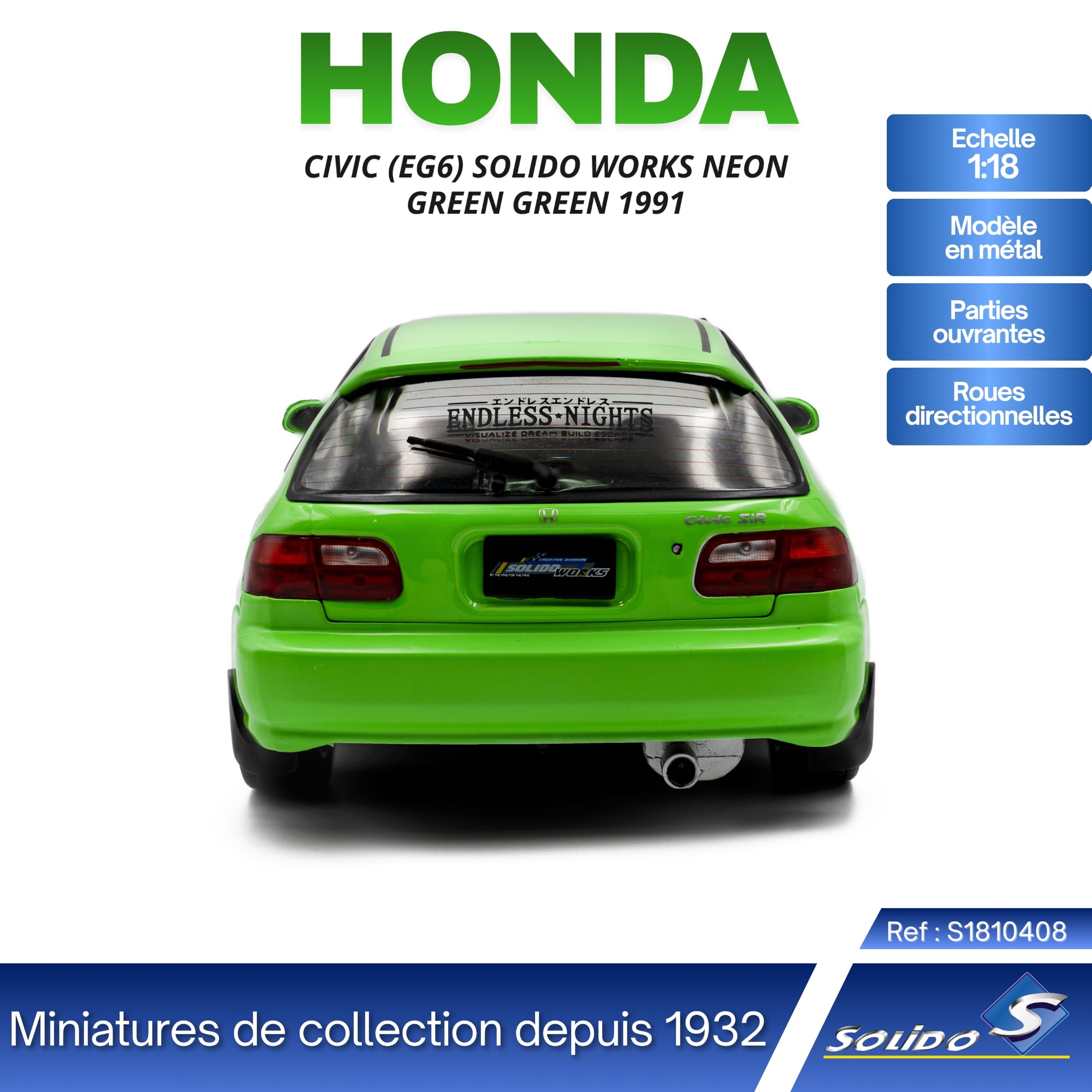 Solido Honda Civic EG Modellino auto 1:18 JDM da collezione, verde