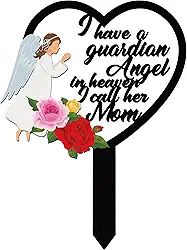 BUoonyer Decorações de cemitério de estaca - marcador de túmulo memorial de metal para mãe, placa de simpatia de cemitério de coração de mãe, placa de decoração de sepultamento de lembrança de flor de
