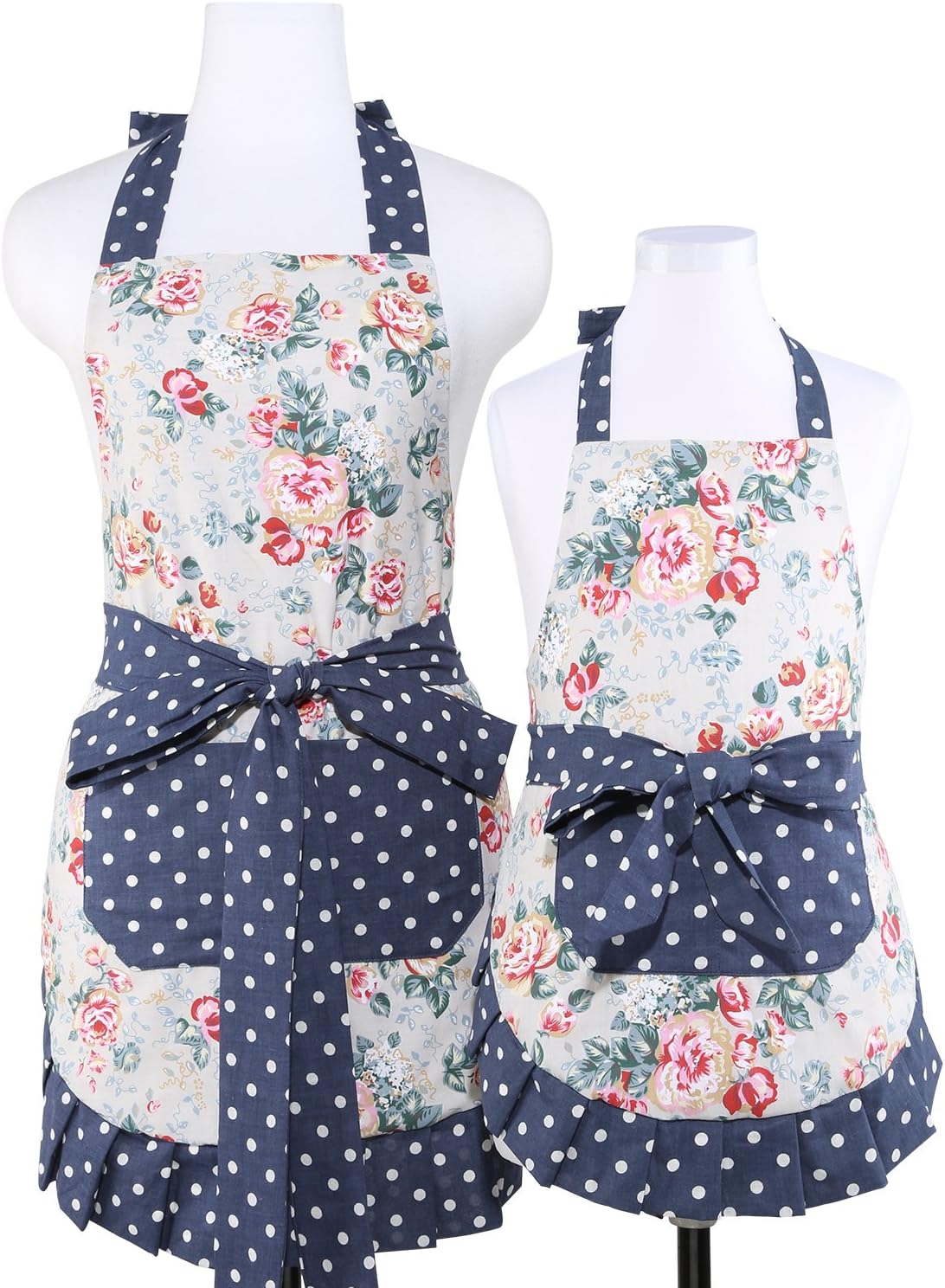 NEOVIVA Kitchen Aprons for Mama and Me, Adorable Cotton Girls Aprons Set