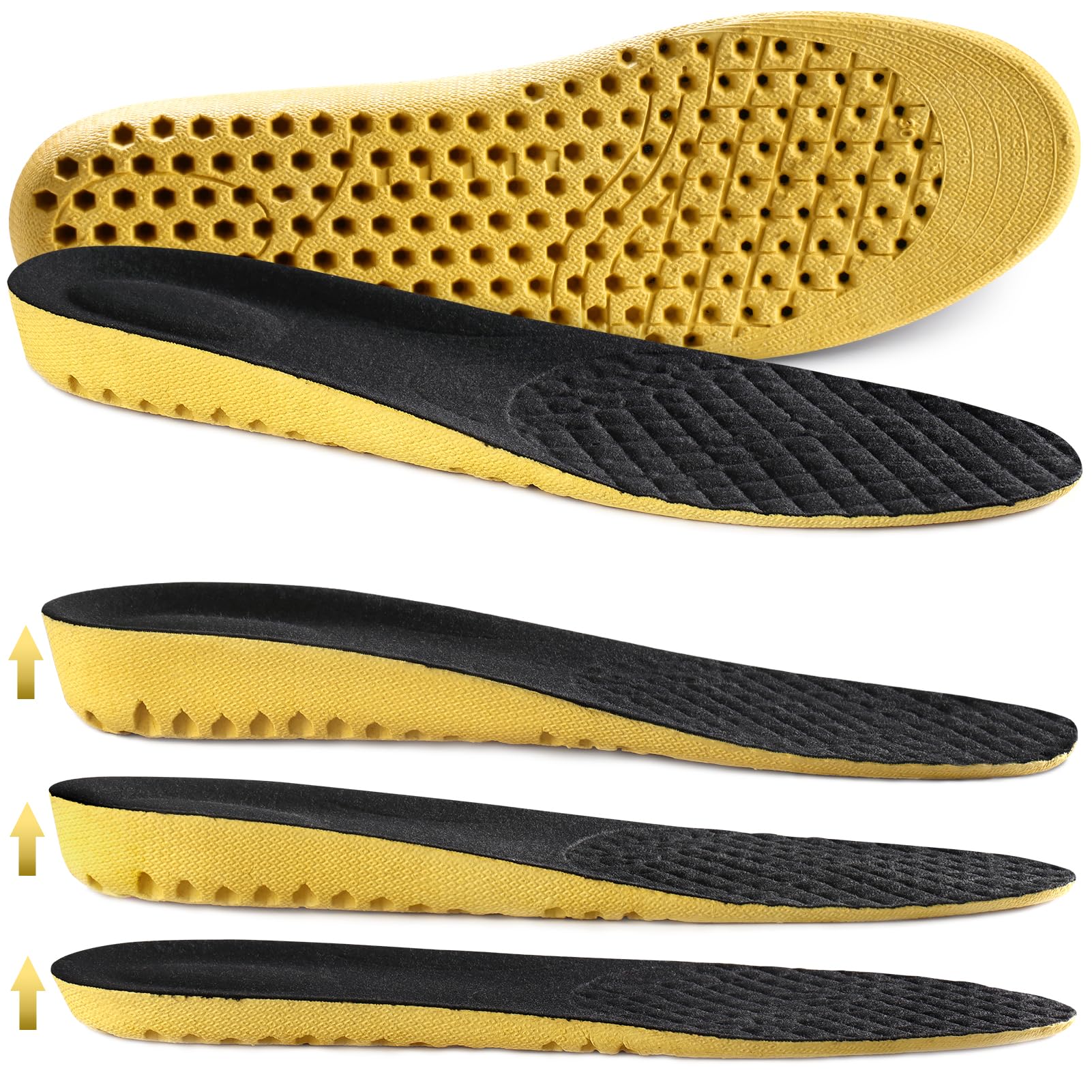Ailaka Elastic Shock Absorbing Height Increasing Sports Shoe Insoles, Soft Breathable Honeycomb Orthotic Replacement Inserts for Men & Women