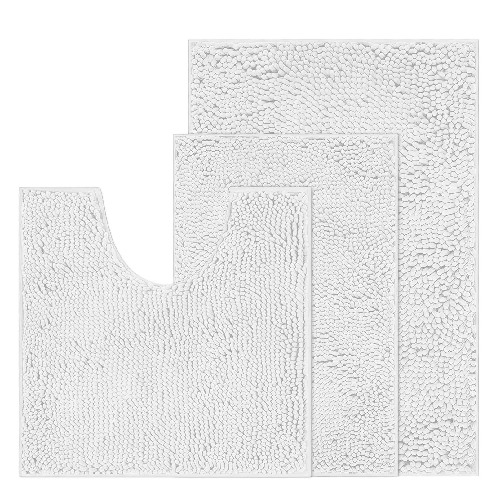 RUN HELIX Chenille Bath Mat, Non Slip Extra Soft Bath Toilet Mat 3 Pieces, Super Absorbent Bath Rug for Bathroom Bedroom