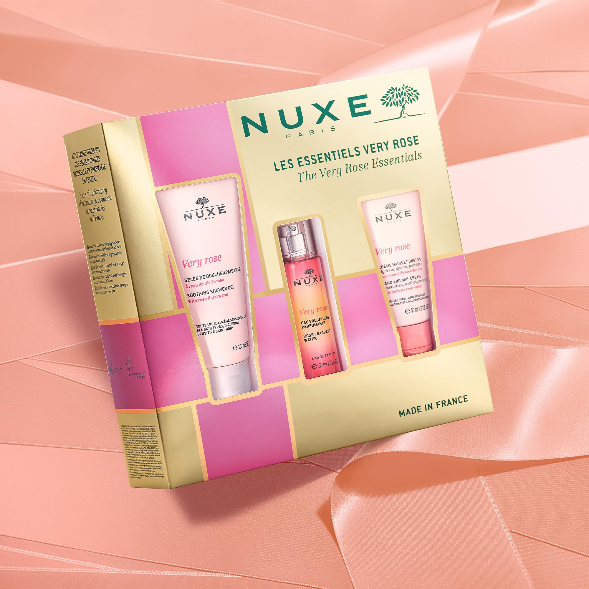 NUXE Zestaw Very Rose Krem do rąk + Żel pod prysznic + Woda Zapachowa 30ml