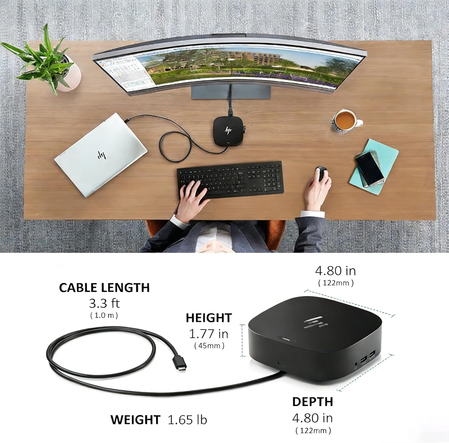HP Docking Station for Laptop Dual Monitor,HP USB-C G5 Dock with 120W AC Adapter,Bundle with USB-C/HDMI/DP Cables (Renewed)