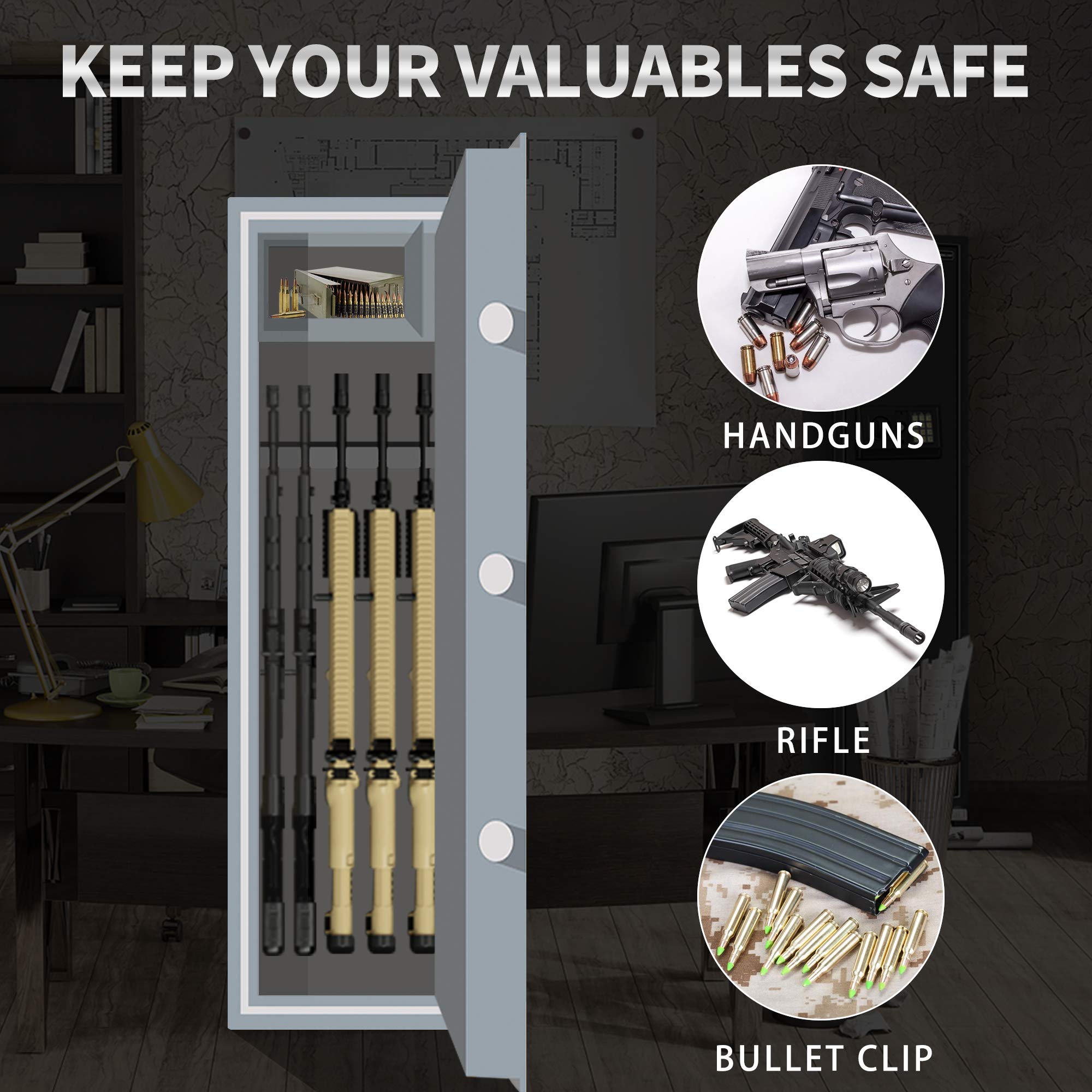 WINCENT Large Gun Safe, Rifle Safe Quick Access 5Gun Storage