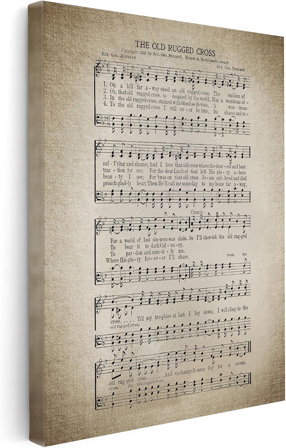 Poster Master The Old Rugged Cross Canvas - Hymnal Sheet Print - Sheet Music Art - Inspirational Gift for Man, Woman, Musician - Musical Wall Decor for Home, Office, Bedroom - 8x10 STRETCHED Canvas